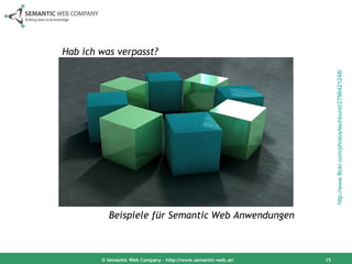 © Semantic Web Company – http://www.semantic-web.at/ Hab ich was verpasst? Beispiele für Semantic Web Anwendungen http://www.flickr.com/photos/techburst/2796421248/   
