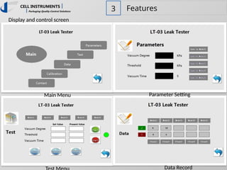 3 Features
Display and control screen
Main Menu
Data Record
Parameter Setting
 