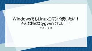 WindowsでもLinuxコマンド使いたい！
そんな時はCygwinでしょ！！
TIG 山上燦
 