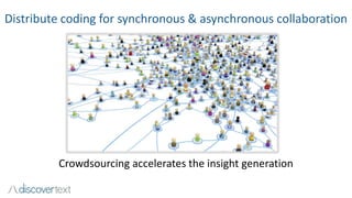 Crowdsourcing accelerates the insight generation
Distribute coding for synchronous & asynchronous collaboration
 