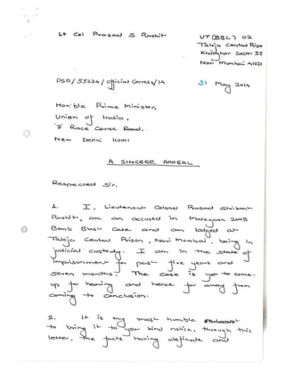 Lt Col Purohit's letter to Prime Minister Modi 
