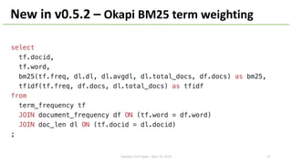 Hadoop Conf Japan - Mar 14, 2019 15
New in v0.5.2 – Okapi BM25 term weighting
 