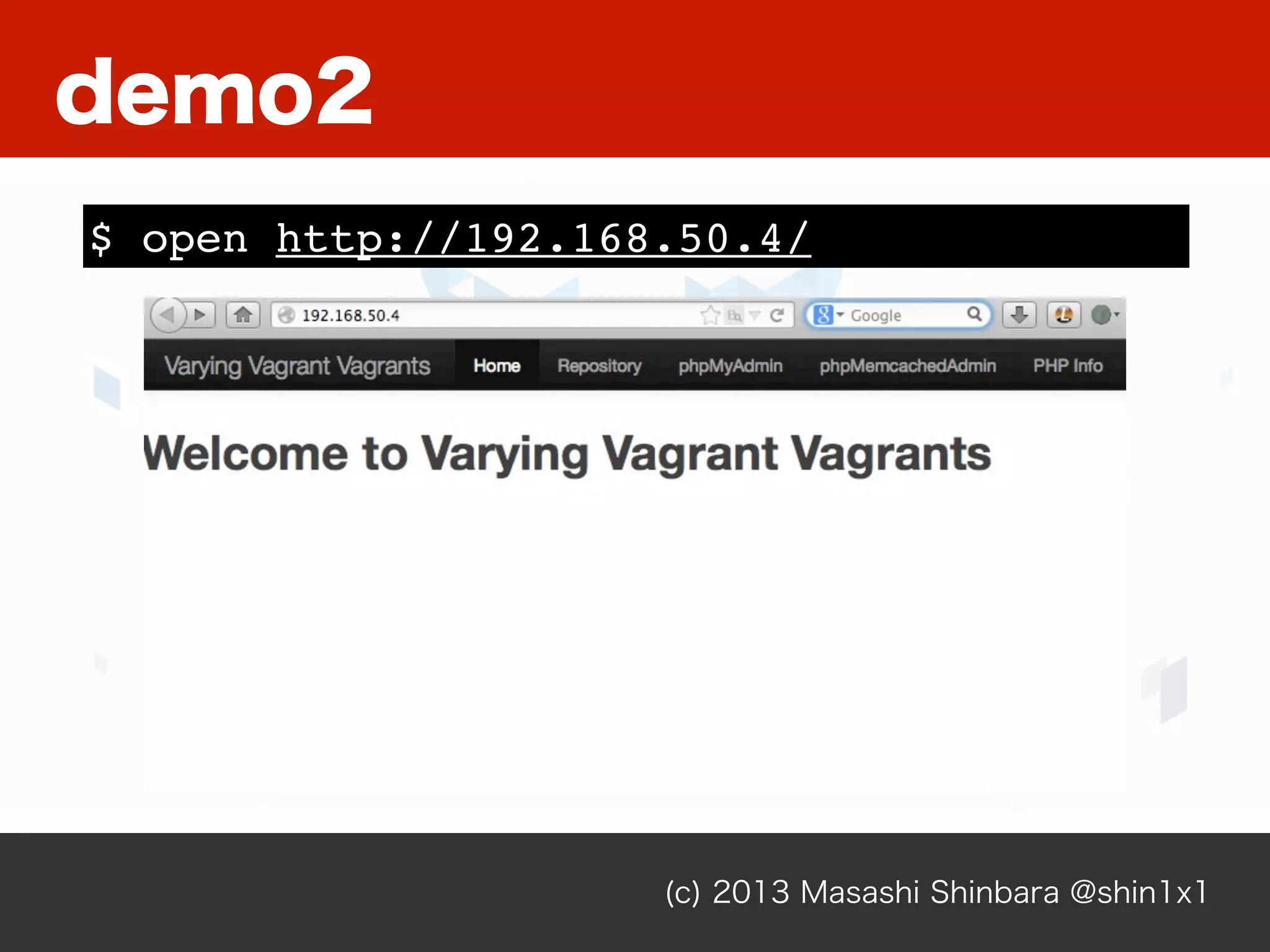 (c) 2013 Masashi Shinbara @shin1x1
$ open http://192.168.50.4/
demo2
 