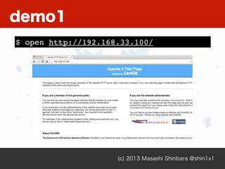 (c) 2013 Masashi Shinbara @shin1x1
$ open http://192.168.33.100/
demo1
 
