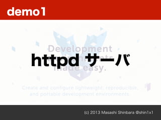 demo1
(c) 2013 Masashi Shinbara @shin1x1
httpd サーバ
 