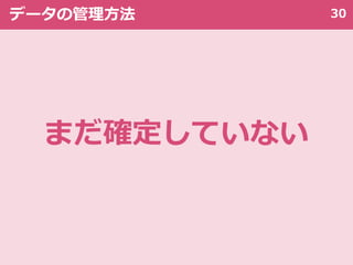 30データの管理方法
まだ確定していない
 