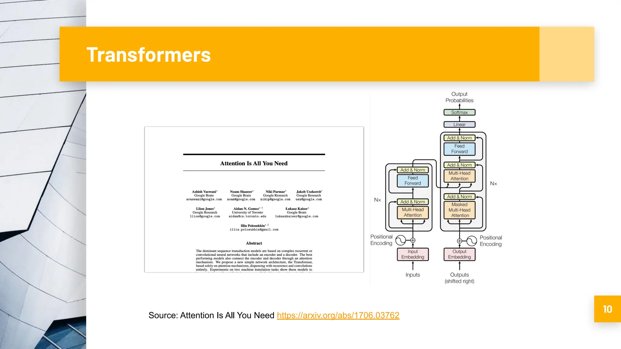 Transformers
10
Source: Attention Is All You Need https://arxiv.org/abs/1706.03762
 
