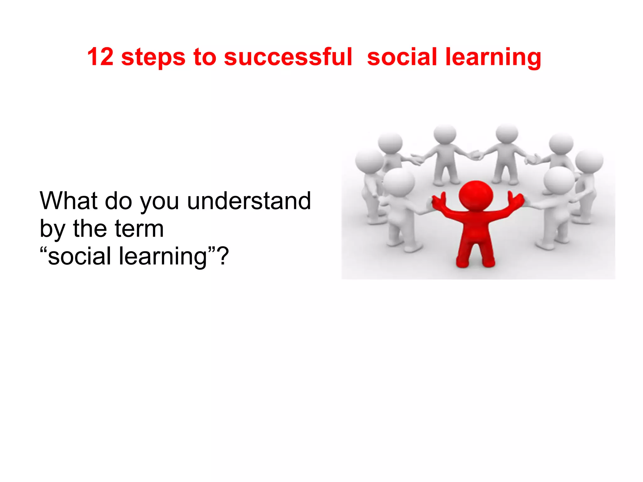 12 steps to successful social learning




What do you understand
by the term
“social learning”?
 