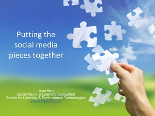 Putting the social media pieces together Jane Hart Social Media & Learning Consultant Centre for Learning & Performance Technologies www.C4LPT.co.uk   