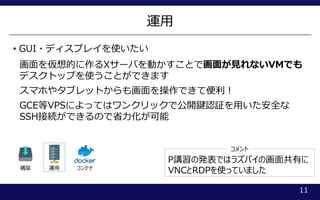 \
11
B \ ƥ
? GUI?ǥץ쥤ʹ
ĤX`ФӤȤǻ椬ҊʤVMǤ
ǥȥåפʹȤǤޤ
ޥۤ䥿֥åȤ⻭ǤƱ
GCEVPSˤäƤϥ󥯥åǹ_IJ^äȫ
SSHӾAǤΤʡ
PvΰkǤϥ饺ѥλ湲Ф
VNCRDPʹäƤޤ

 