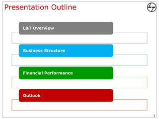 Presentation Outline

     L&T Overview




     Business Structure




     Financial Performance




     Outlook



                             3
 