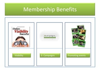 Membership Benefits  VisibilityE- Campaigns Promoting events