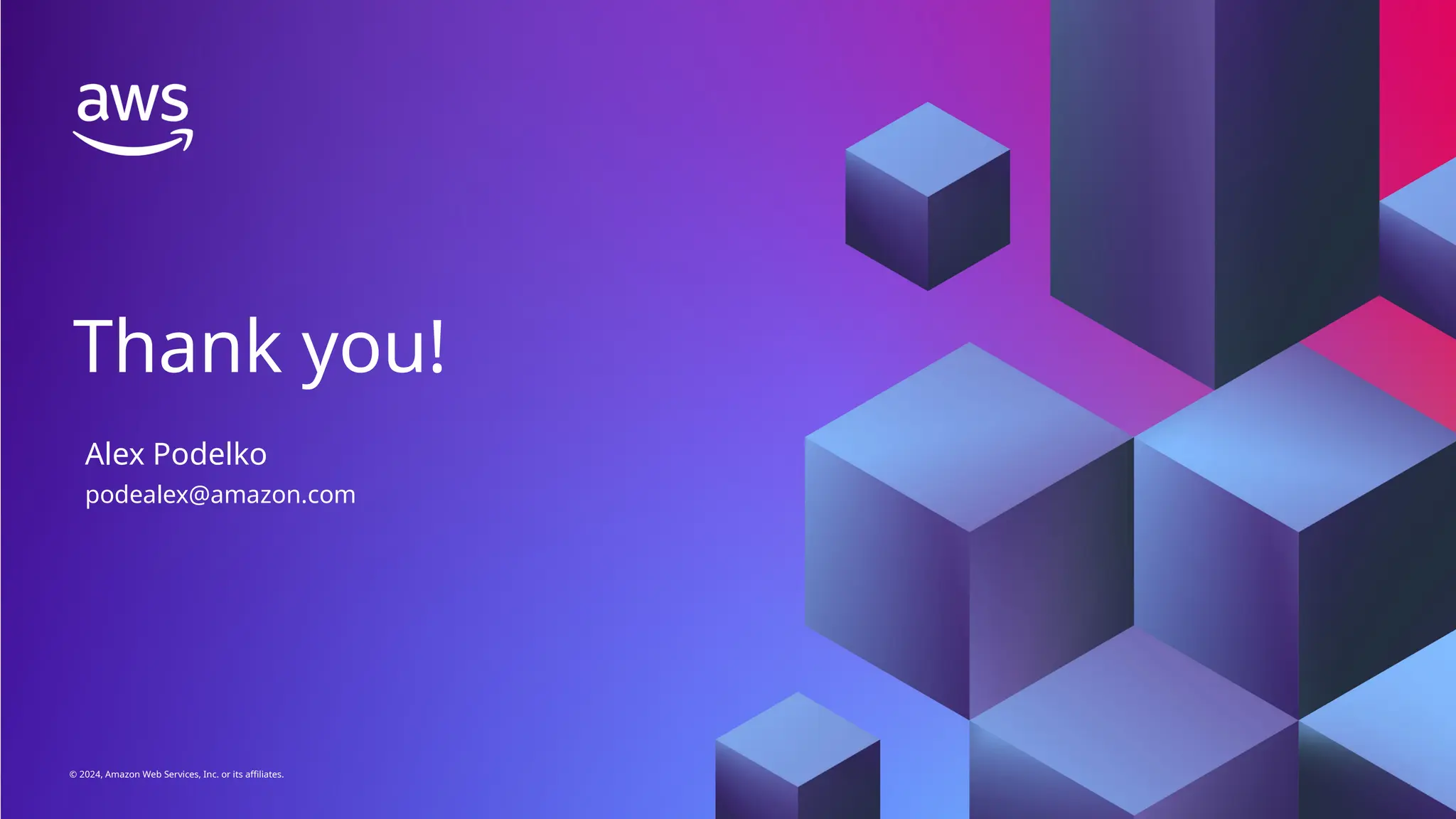 PERFORMANCE TESTING TRANSFORMATION
© 2024, Amazon Web Services, Inc. or its affiliates.
Thank you!
© 2024, Amazon Web Services, Inc. or its affiliates.
Alex Podelko
podealex@amazon.com
 