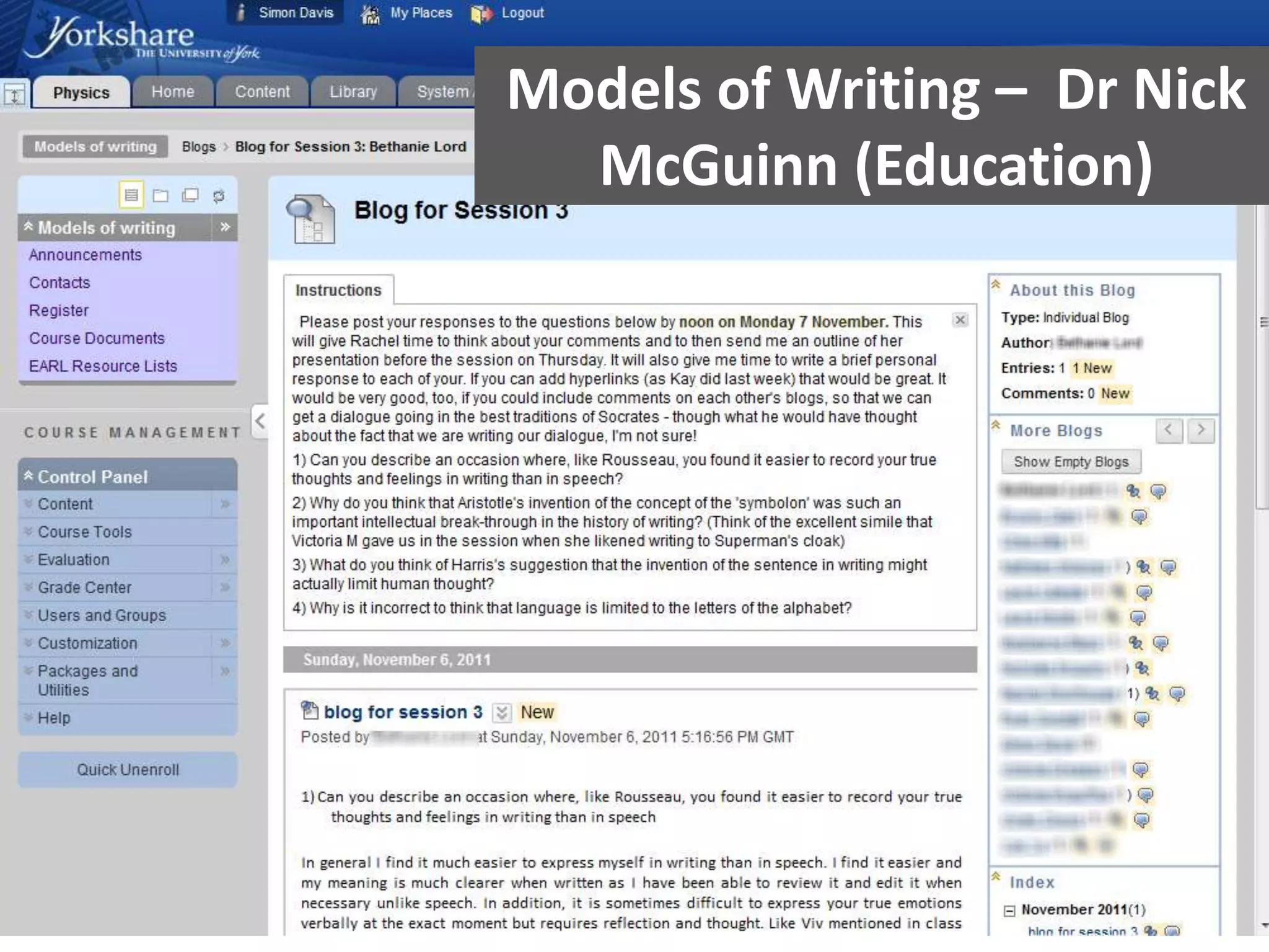 Models of Writing – Dr Nick
McGuinn (Education)

 
