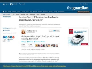 http://arstechnica.com/tech-
policy/2013/03/how-dongle-
jokes-got-two-people-fired-
and-led-to-ddos-attacks/
 