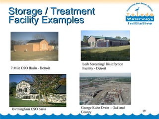 Storage / Treatment Facility Examples 7 Mile CSO Basin - Detroit Birmingham CSO basin Leib Screening/ Disinfection Facility - Detroit George Kuhn Drain – Oakland County 