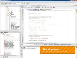 Development:
New code + Setting up a new framework/concepts
 