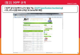 6
[참고] 3GPP 규격
3GPP 공식 Site에서 누구나 접속 가능 (3GPP Specification Numbering)
LTE, LTE-A 관렦 RAN 규격은 36 Series에서 확인
 