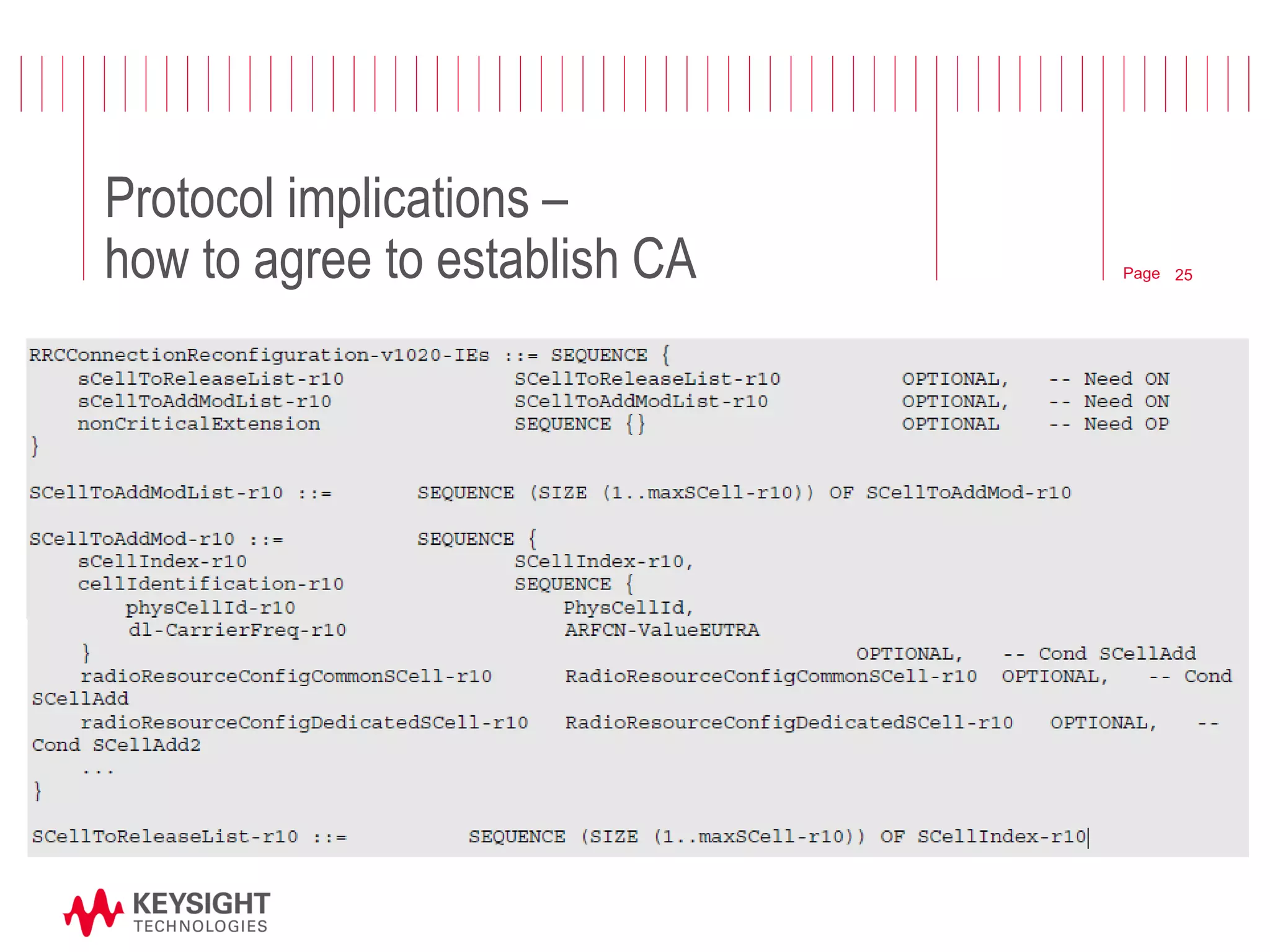 Page 
Protocol implications – how to agree to establish CA 
–SCC is enabled at MAC layer, and signaled to UE via RRC Reconfig: 
25  