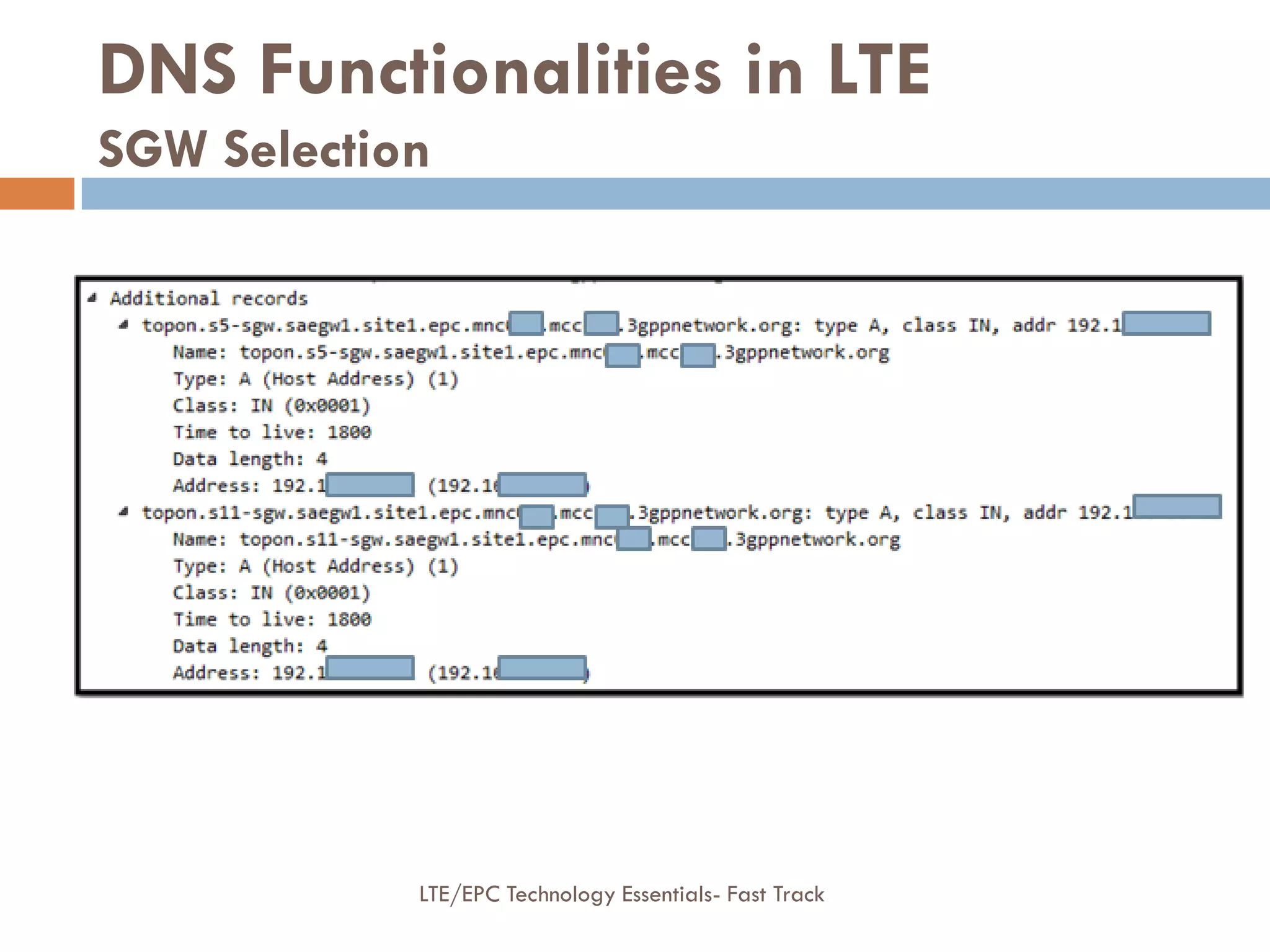DNS Functionalities in LTE
SGW Selection
LTE/EPC Technology Essentials- Fast Track
 