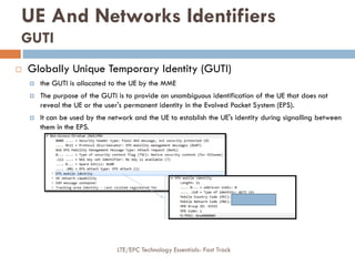 LTE/EPC Technology Essentials- Fast Track
 Globally Unique Temporary Identity (GUTI)
 the GUTI is allocated to the UE by...