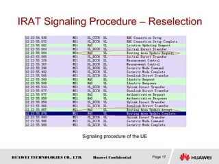 HUAWEI TECHNOLOGIES CO., LTD. Huawei Confidential
IRAT Signaling Procedure – Reselection
Page 17
Signaling procedure of the UE
 