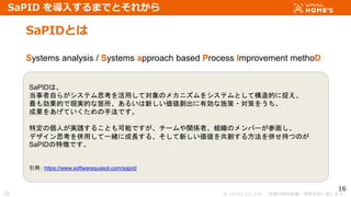 ? LIFULL Co.,Ltd. Οoܞd}ṳޤ
16
SaPIDȤ
16
Systems analysis / Systems approach based Process Improvement methoD
SaPID 뤹ޤǤȤ줫
SaPIDϡ
Ԥ餬ƥ˼äƌΥᥫ˥򥷥ƥȤƘĤ׽
ℿĤǬFgĤʹw뤤¤Єʩ?ߤ򤦤
ɹ򤢤ƤַǤ
ض΂ˤg뤳ȤܤǤ`vSߡMΥЩ`λ
ǥ˼äһw˳L롢¤򹲄뷽㤻֤ĤΤ
SaPID؏դǤ
 : https://www.softwarequasol.com/sapid/
 