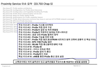 YongsLab.com
Proximity Service 이슈 요약 (23.703 Chap 5)
Key Issue #1: ProSe system architecture
Key Issue #2: Configuration for ProSe direct discovery
Key Issue #3: Configuration and Capability Handling for ProSe
Key Issue #4: ProSe direct communication one-to-one
Key Issue #5: Relay for Public Safety ProSe
Key Issue #6: Authorization for ProSe capability feature
Key Issue #7: ProSe direct discovery (common key issue in and out of E-UTRAN network coverage)
Key Issue #8: EPC-level ProSe discovery
Key Issue #9: EPC Support for WLAN Direct communications
Key Issue #10: ProSe Identities
Key Issue #11: Service Continuity aspects
Key Issue #12: ProSe one-to-many communications
Key Issue #13: Charging in ProSe
Key Issue #14: Establishment of a ProSe communication path via eNB
주요 이슈 # 1 : ProSe 시스템 아키텍처
주요 이슈 # 2 : ProSe 직접 검색 구성
주요 이슈 # 3 : ProSe의 설정 및 캐파 핸들링
주요 이슈 # 4 : ProSe와 직접적인 일대일 커뮤니케이션
주요 이슈 # 5 : 공공 안전 ProSe 릴레이 동작
주요 이슈 # 6 : ProSe 기능을 위한 인증
주요 이슈 # 7 : ProSe 직접 발견 (E-UTRAN 네트워크 범위 안팎에 공통적 인 핵심 이슈)
주요 이슈 # 8 : EPC 레벨 ProSe 발견
주요 이슈 # 9 : WLAN 직접 통신을위한 EPC 지원
주요 이슈 # 10 : ProSe ID
핵심 이슈 # 11 : 서비스 연속성 측면
주요 이슈 # 12 : ProSe 일대 다 통신
주요 이슈 # 13 : ProSe에서 과금
핵심 이슈 # 14 : eNB를 통한 ProSe 통신 경로 설정
스펙문서에는 여러 솔루션이 있고 솔루션별로 주요이슈를 해결하는 방법을 설명함
TS23.703 V.12
 