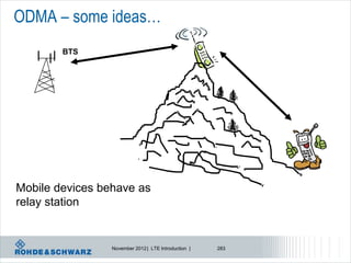 ODMA – some ideas…
        BTS




Mobile devices behave as
relay station


                 November 2012 | LTE Introduction |   283
 