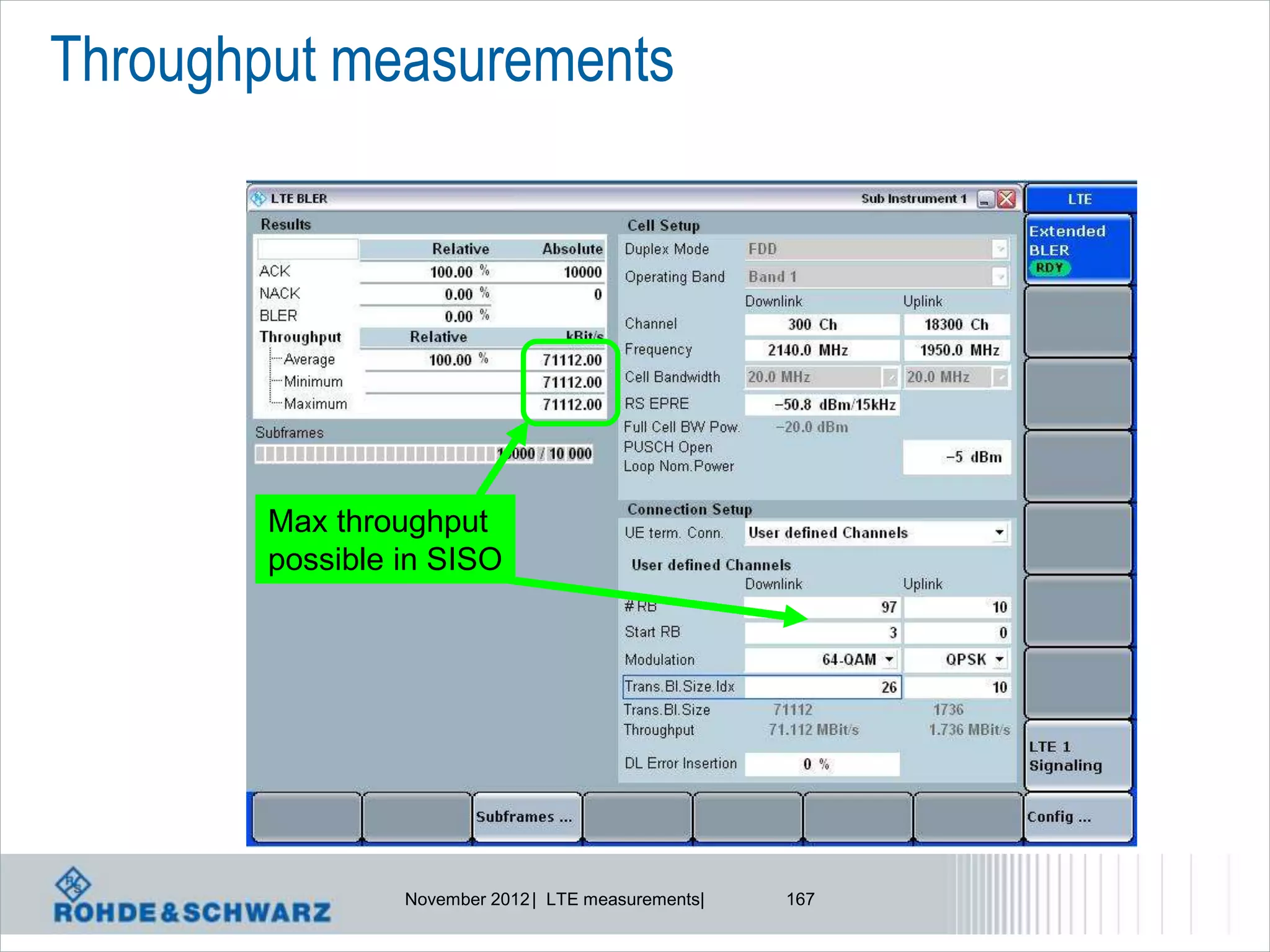 Throughput measurements




        Max throughput
        possible in SISO




                 November 2012 | LTE measurements|   167
 