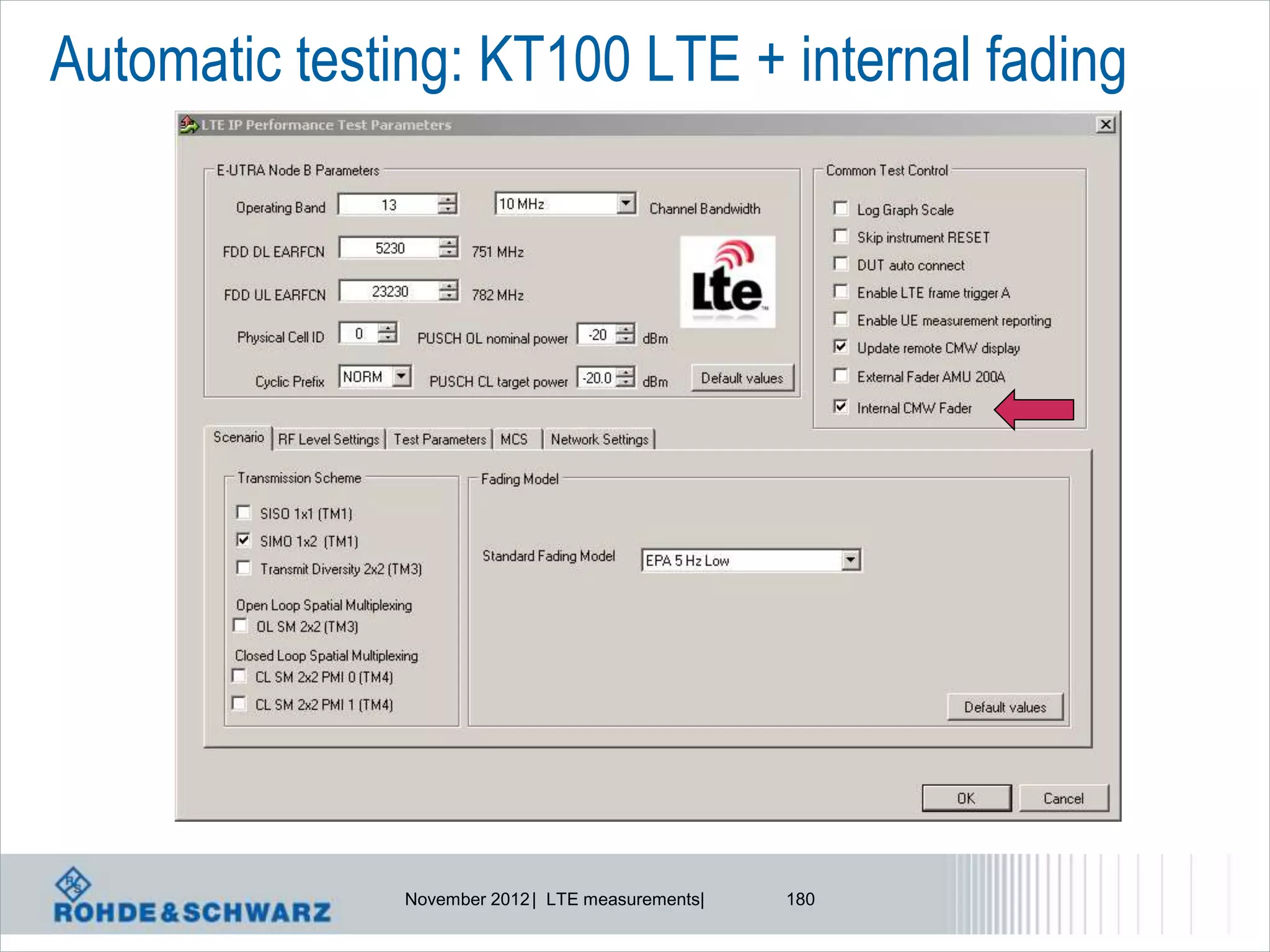 Automatic testing: KT100 LTE + internal fading




               November 2012 | LTE measurements|   180
 