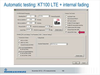 Automatic testing: KT100 LTE + internal fading




               November 2012 | LTE measurements|   180
 