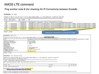 AMOS LTE command
Ping another node B (for checking X2 IP Connectivity between EnodeB)
Check Ip connection to Enode B 47006
4410123E
 