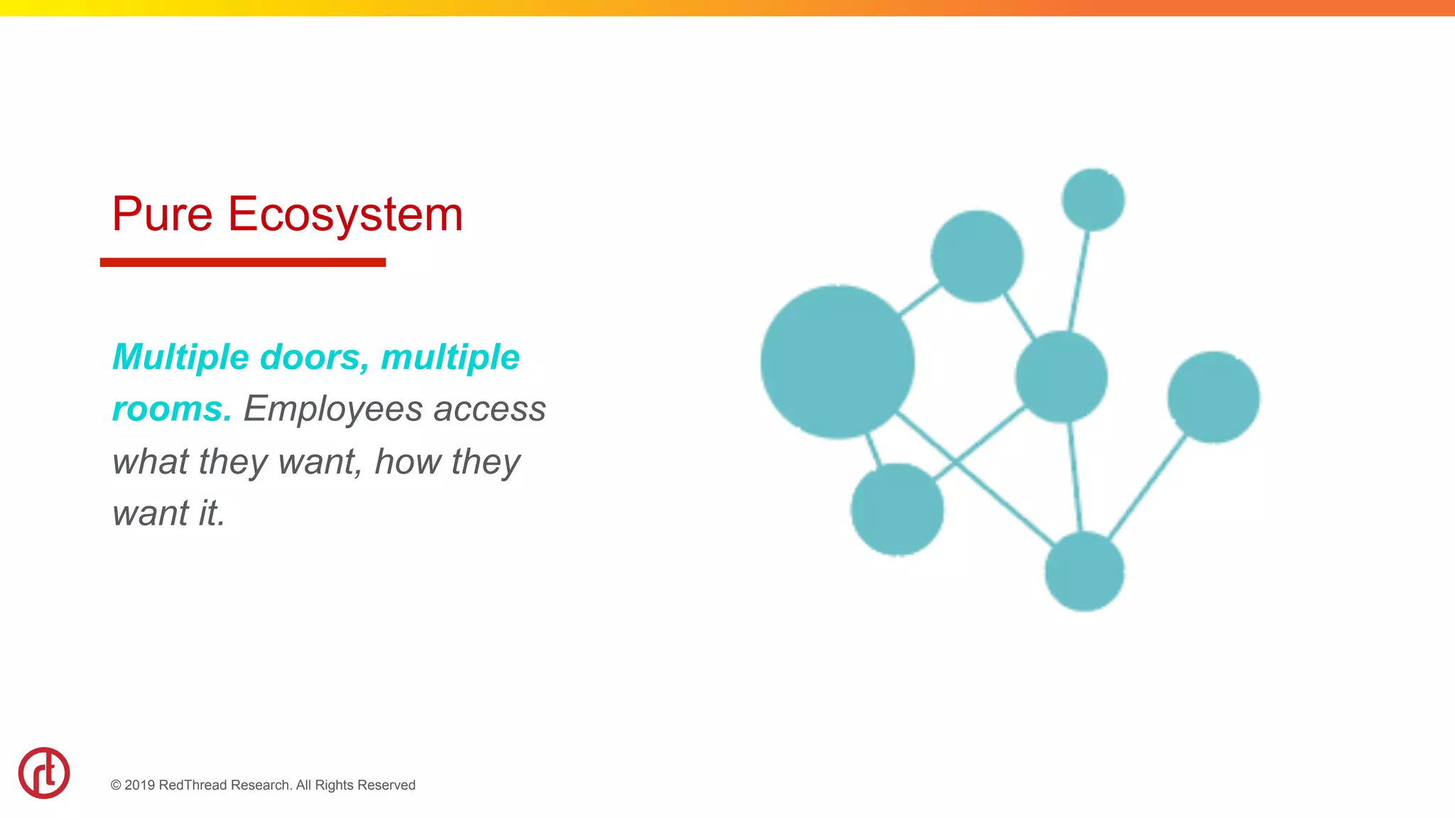 © 2019 RedThread Research. All Rights Reserved
Pure Ecosystem
Multiple doors, multiple
rooms. Employees access
what they want, how they
want it.
 