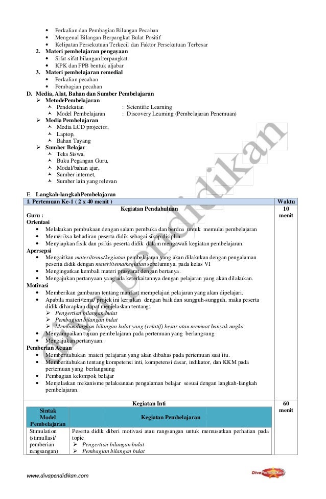 Contoh RPP K13 Revisi 2017 Matematika Kelas 7 SMP