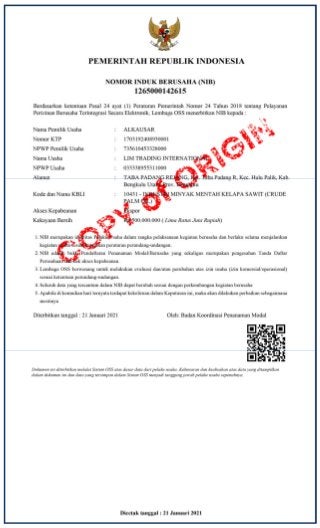 License Of Company - Lim Trading International