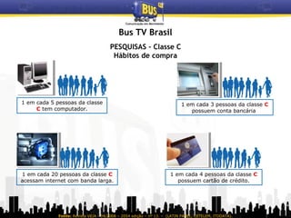 1515
Bus TV Brasil
Fonte: Revista VEJA - 04/2008 – 2054 edição – nº 13. – (LATIN PANEL, CETELEM, ITDDATA).
1 em cada 5 pes...