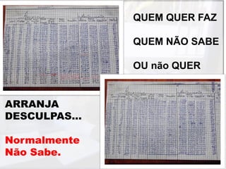 QUEM QUER FAZ

               QUEM NÃO SABE

               OU não QUER


ARRANJA
DESCULPAS...

Normalmente
Não Sabe.
 