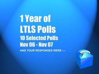 1 Year of LTLS Polls 10 Selected Polls Nov 06 - Nov 07 AND YOUR RESPONSES WERE --- 