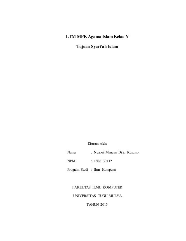 Ltm Mpk Agama Islam Kelas Y Tujuan Syariah Islam
