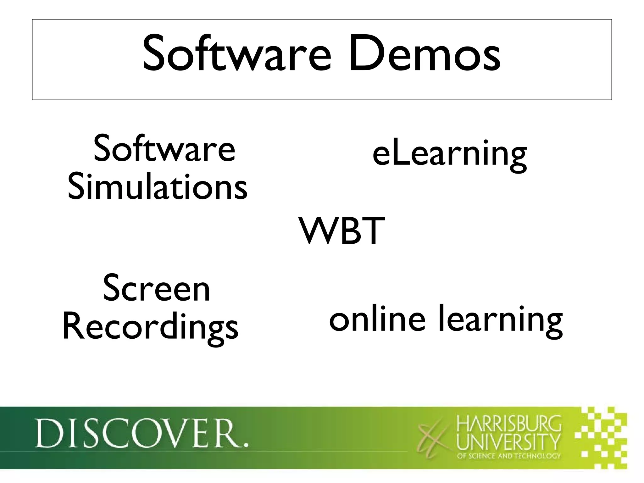 Software Demos Software Simulations WBT online learning Screen Recordings eLearning 