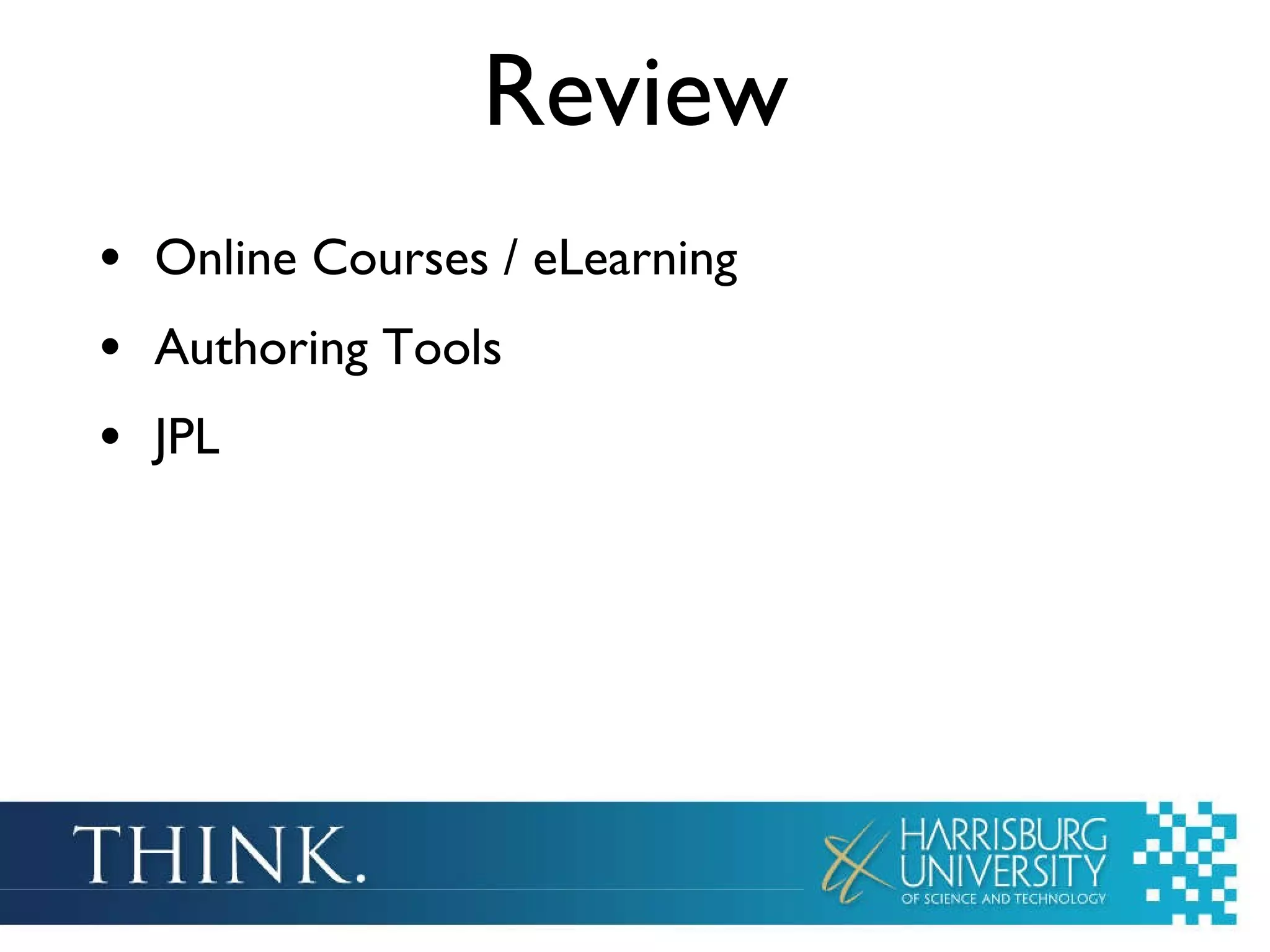 Review Online Courses / eLearning Authoring Tools JPL