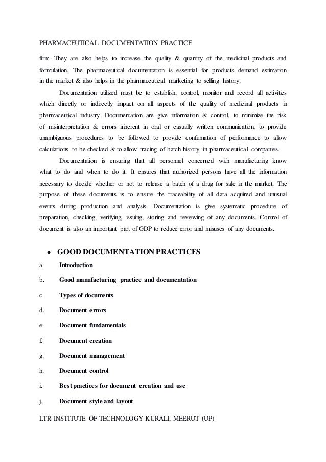 Pharmaceutical documentation