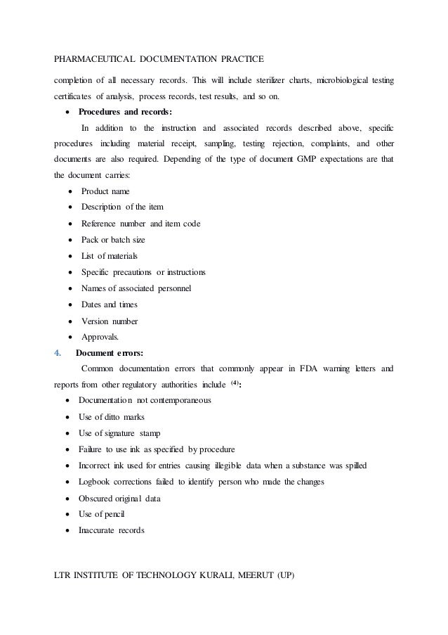Pharmaceutical documentation