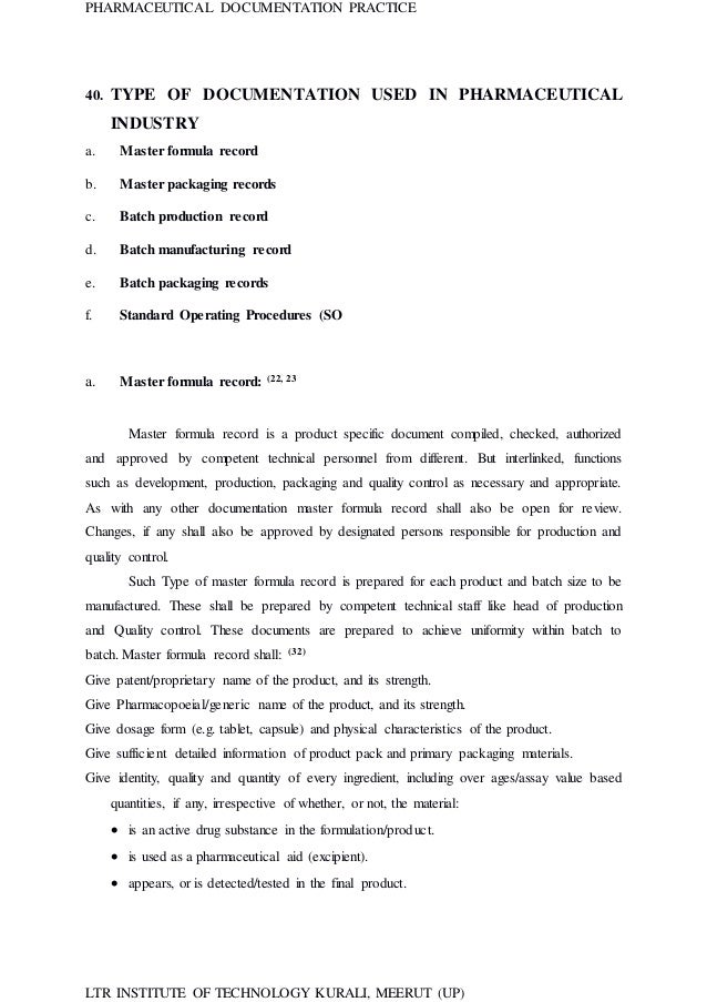 Pharmaceutical documentation