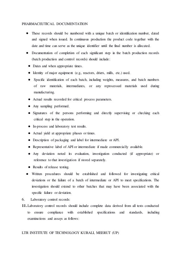 Pharmaceutical documentation