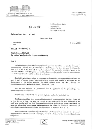 Letter from European Court of Human Rights to Privacy Not Prism