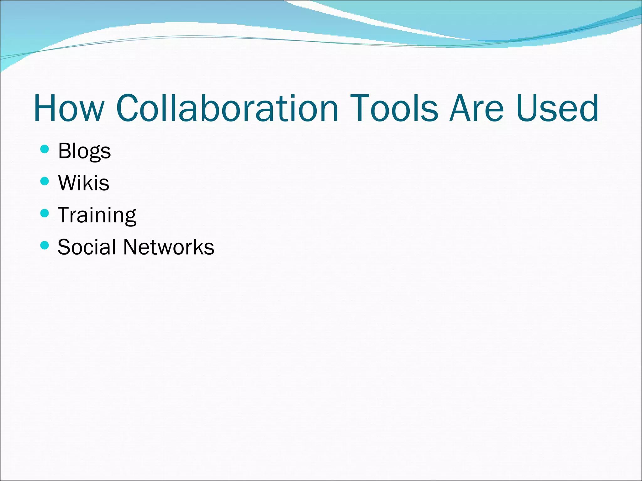 How Collaboration Tools Are Used Blogs Wikis Training Social Networks 