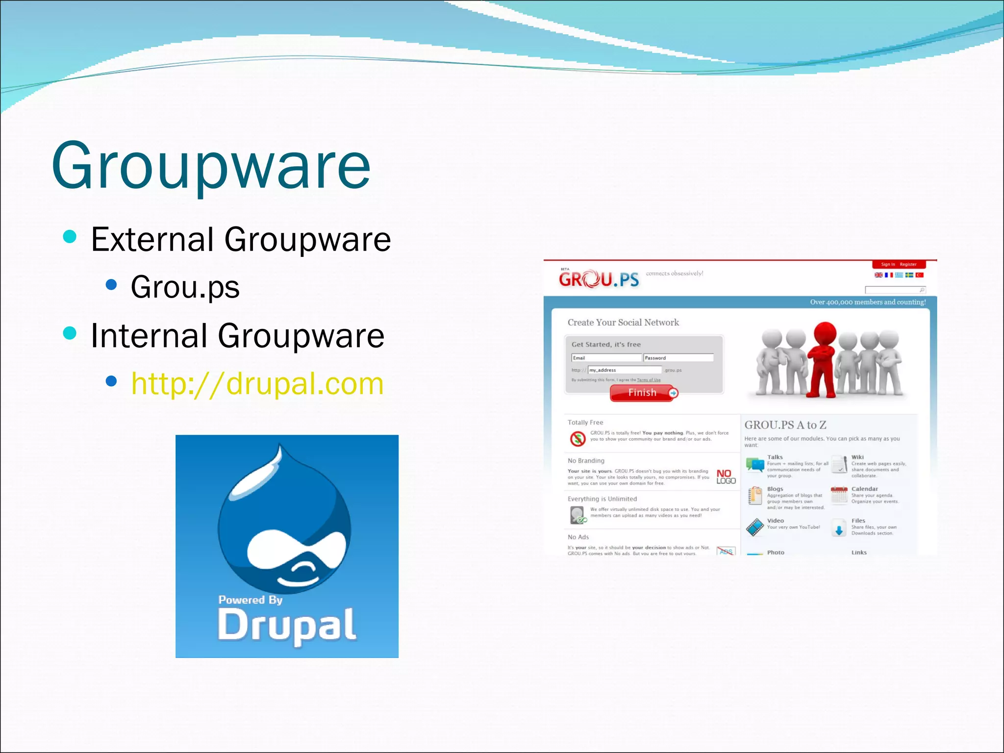 Groupware External Groupware Grou.ps Internal Groupware http:// drupal.com 