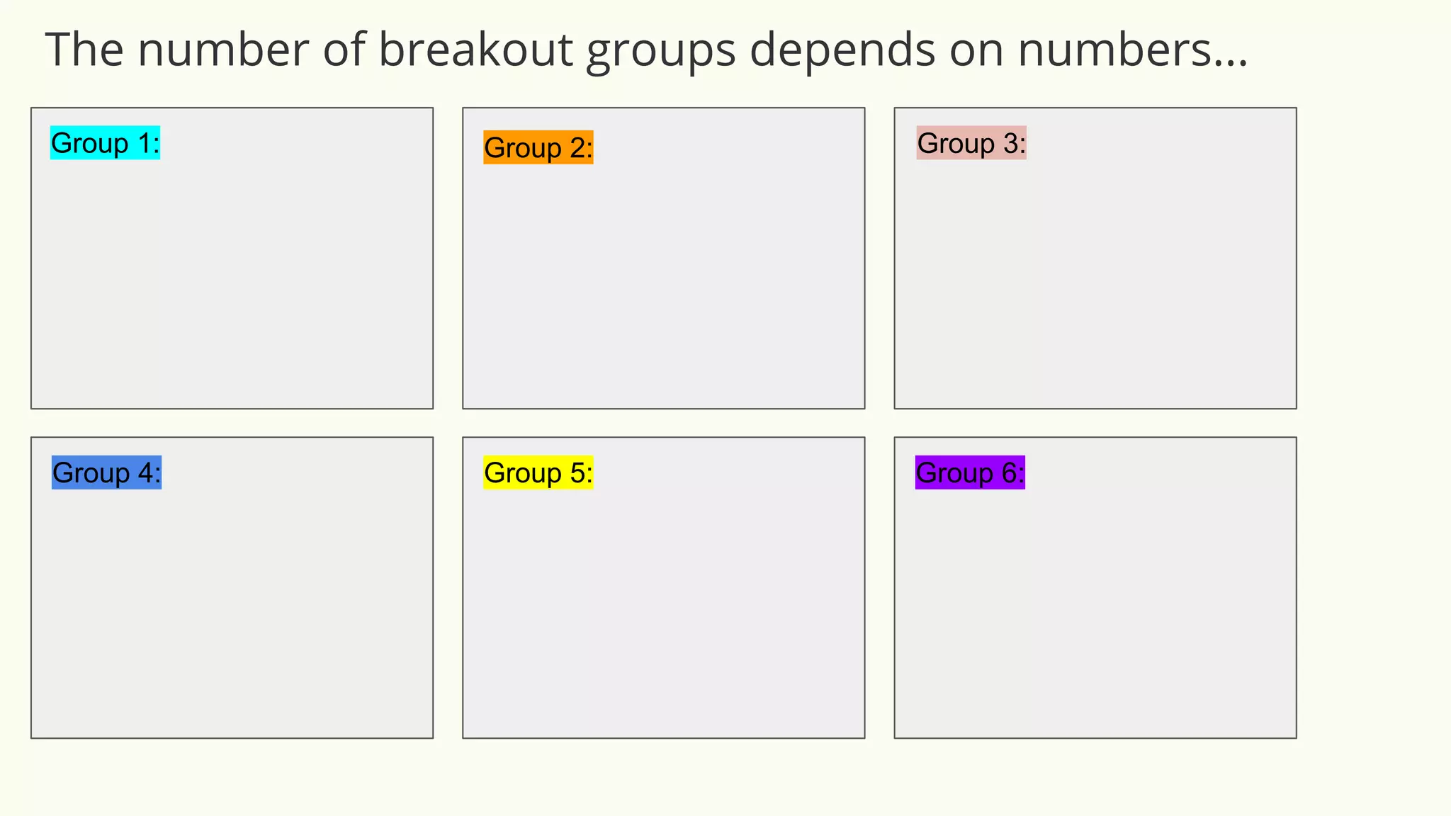 Group 1: Group 2: Group 3:
Group 4: Group 5: Group 6:
The number of breakout groups depends on numbers...
 